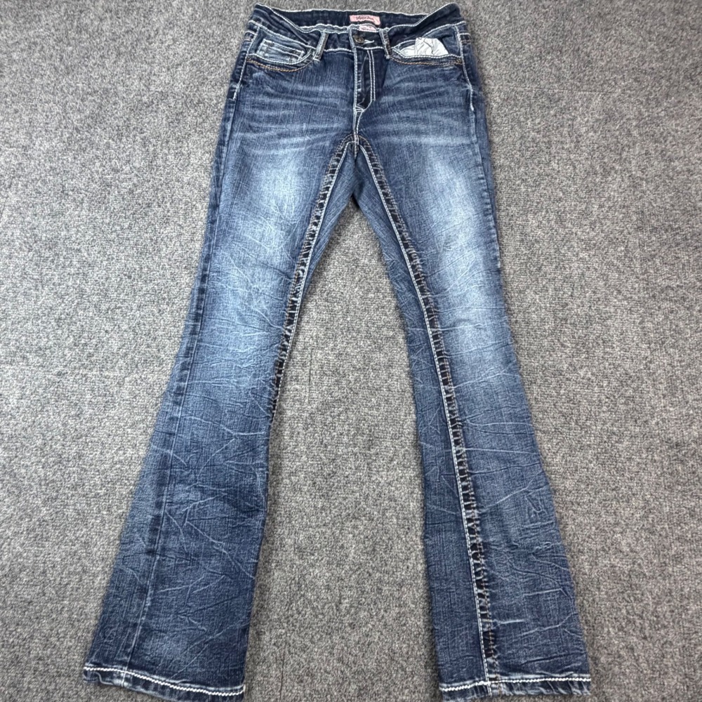 True Luck Bootcut Jeans Dark Wash Thick Stitch Embroidery Size 9/10 Mens 29x31